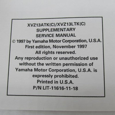 Yamaha XVZ13ATK(C) XVZ13LTK(C) Supplementary Service Manual LIT-11616-