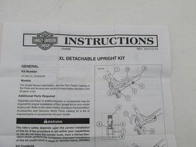 Harley Genuine OEM NOS XL One Piece Detachable Upright Sissy Bar Chrom