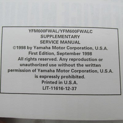 Yamaha OEM YFM600 Grizzly Factory Service Manual LIT-11616-FW-00 LIT-1