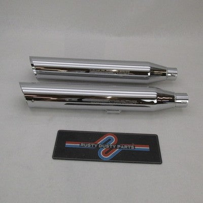 Pair Harley OEM Chrome Front + Rear Slip On Mufflers Softail 80607-07