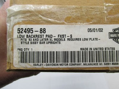 Harley Davidson Genuine NOS Low Backrest Pad FXST Black 52495-88
