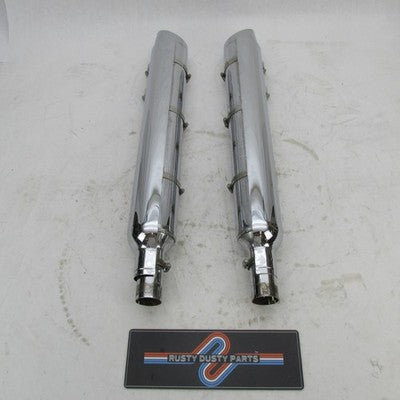 Pair of Harley Davidson Genuine Stock Chrome Exhaust Mufflers Pipes 65