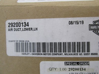 Harley-Davidson Genuine OEM NOS Lower Left Air Intake Duct 29200134