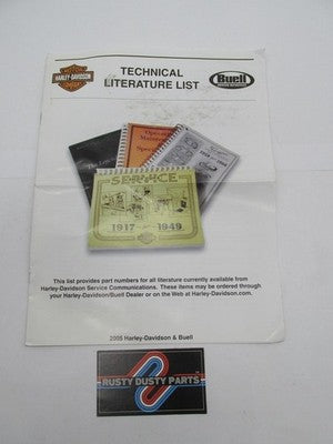 Harley Davidson Buell 2005 Technical Literature List 99528-05