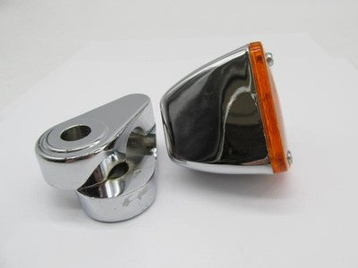 Harley Chrome Square Amber Lens Marker Light 5/8" Clamp 78-089