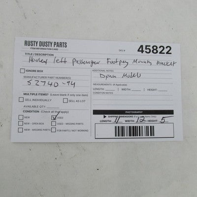 Harley Davidson OEM Left Passenger Footpeg Mounting Bracket DYNA 91-93