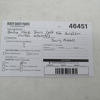 Harley-Davidson OEM Stock Left Side Handlebar Switch Control Assembly