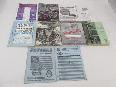 Lot of 10 Motorcycle Dealer Price Lists Catalogs Books Drag Specialtie