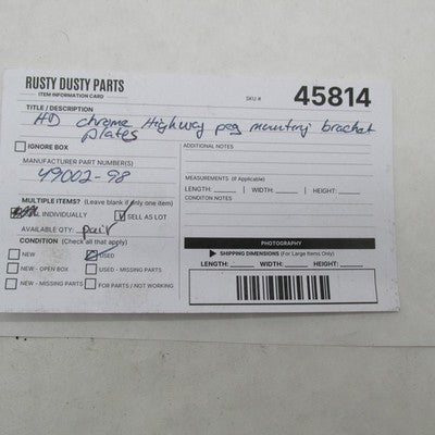 Pair of Harley Davidson OEM Chrome Highway Peg Mounting Bracket Plates