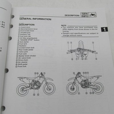 Yamaha OEM 1998 YZ400FL1 Owner's Service Manual LIT-11626-12-54