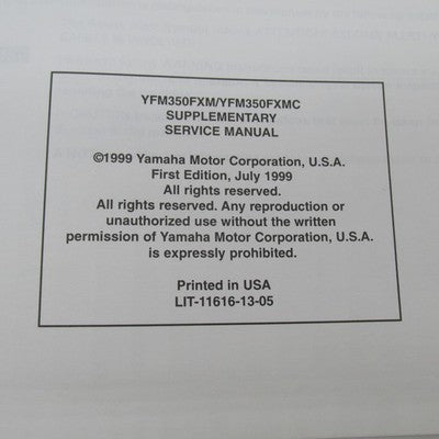 Yamaha YFM350FXM(C) Supplementary Service Manual LIT-11616-13-05