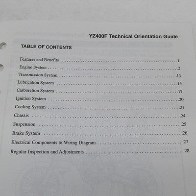 Yamaha YZ400FK1 1997 Technical Orientation Guide