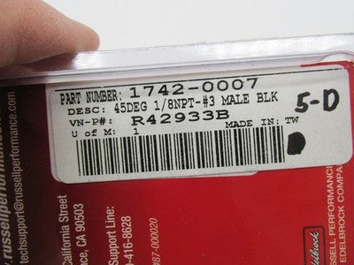 RUSSELL NOS #3 Male Fitting - 1/8" NPT - 45 - Black R42933B #1742-0007