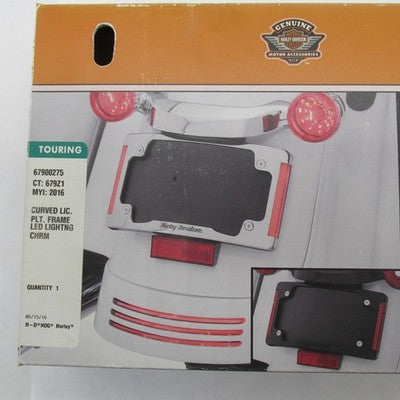Harley-Davidson OEM NOS Curved License Plate Frame Chrome w/ LED Light