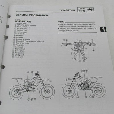 Yamaha YZ250 Owners Service Manual Operator Guide LIT-11626-12-34 5CU