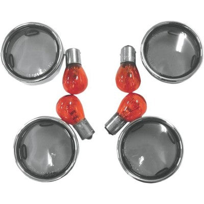 Drag Specialties Smoke Turn Signal Lens Kit with Chrome Trim Rings 202