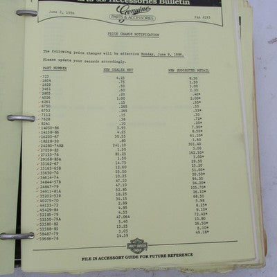 Harley Davidson 1974-1986 Accessory Bulletins Binder Manual