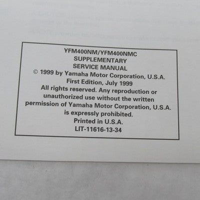 Yamaha YFM400NM(C) Big Bear 2wd Supplementary Service Manual LIT-11616