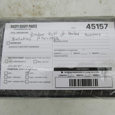 Harley Davidson 1974-1986 Accessory Bulletins Binder Manual