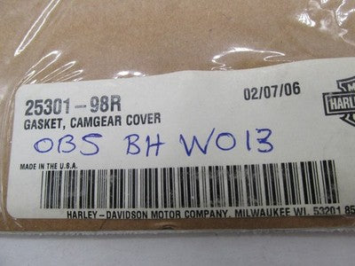 Harley-Davidson Genuine NOS Cam Gear Cover Gasket 25301-98R