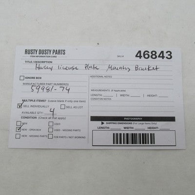 Harley Davidson OEM NOS License Plate Mounting Bracket FL FX XL 59981-