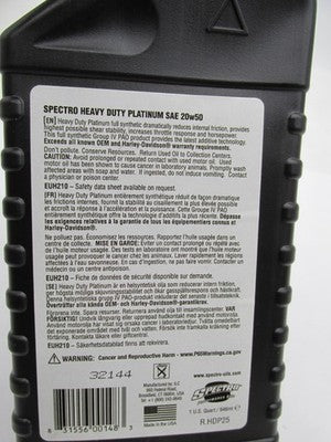 Spectro Platinum Heavy Duty Motorcycle Synthetic Engine Oil SAE 20W50