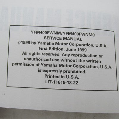 Yamaha OEM YFM400FWNM (C) 1999 Service Manual LIT-11616-13-22 5FU-F819
