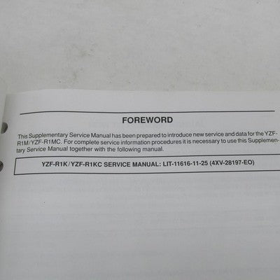 Yamaha OEM Supplementary Service Manual YZF-R1M/C 4XV-28197-E1 LIT-116