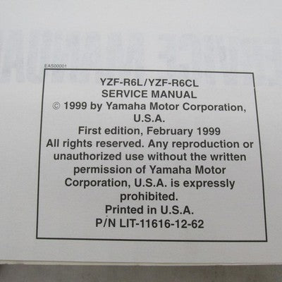 Yamaha YZF-R6L, YZF-R6CL Service Manual Guide LIT-11616-12-62 5GV-2819