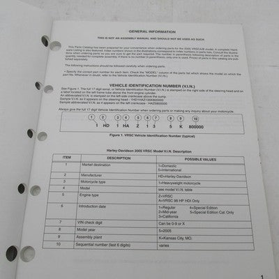 Harley-Davidson Official Factory 2005 VRSC Models Parts Catalog 99457-