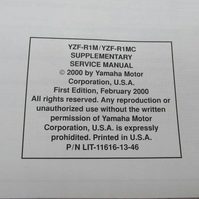 Yamaha OEM Supplementary Service Manual YZF-R1M/C 4XV-28197-E1 LIT-116
