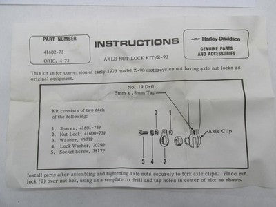 Harley Davidson Genuine NOS Aermacchi 1973 Z90 Front Axle Lock Kit 416