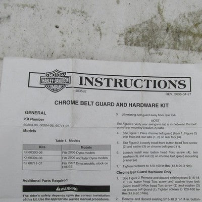 Harley Davidson Genuine Chrome Belt Guard No Hardware CVO Dyna FXDSE 6