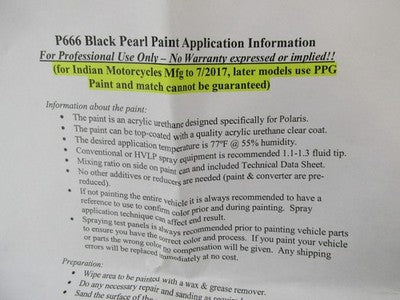OEM Indian Black Thunder Pearl P666 Paint Kit Axalta SE5200 SE5010 SE5