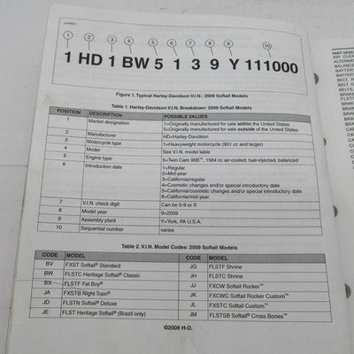 Harley-Davidson Official Factory 2009 Softail Models Parts Catalog 994