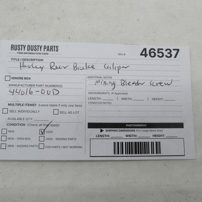 Harley OEM Softail Touring Rear Brake Caliper *Missing Bleeder Screw*