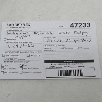 Harley Davidson OEM 04-22 Sportster XL Right Footpeg Support Bracket 4