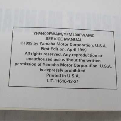 Yamaha YFM400FWAM © Service Manual Operator Guide LIT-11616-13-21 5GH