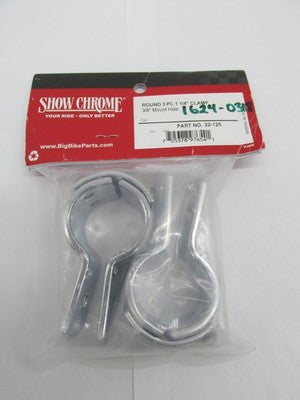 Pair of Show Chrome Round 3 Piece 1-1/4" 1.25" Clamps 3/8" Mount Hole