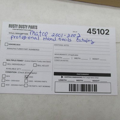 Matco Tools 2001-2002 Professional Hand Tools & Service Equipment Cata