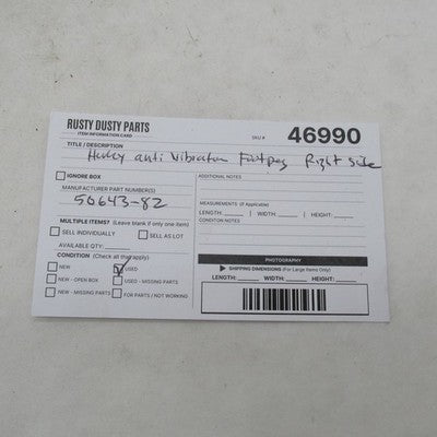 Harley Davidson OEM Single Right Anti-Vibration Footpeg 50643-82