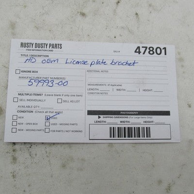 Harley Davidson OEM Softail Standard License Plate Bracket 59993-00
