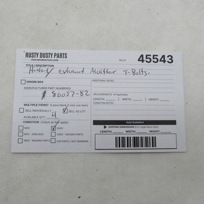 Lot of 4 Harley-Davidson OEM Exhaust Fastener T-Bolts 80057-82