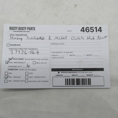 Harley-Davidson OEM NOS K-Model Ironhead Clutch Hub Nut 37526-56A