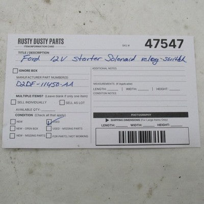 Vintage Ford Starter Solenoid Relay Mustang Torino Maverick 56-78 D2DF