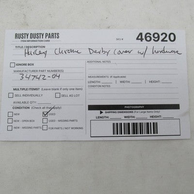 Harley Davidson OEM Chrome Clutch Derby Cover w/ Hardware Sportster 34