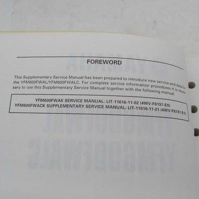 Yamaha OEM YFM600 Grizzly Factory Service Manual LIT-11616-FW-00 LIT-1
