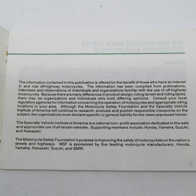 Honda 1987 Motorcycle Booklet Tips &Practice Guide For The Off-Highway