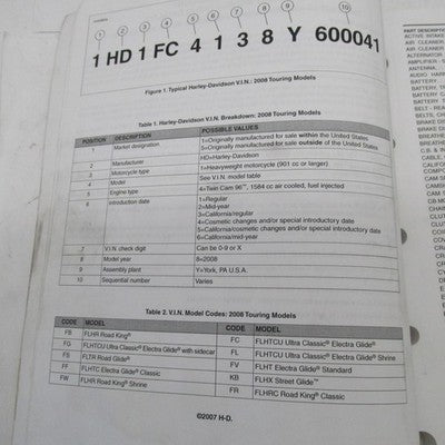 Harley Davidson Official Factory 2008 Touring Models Parts Catalog 994