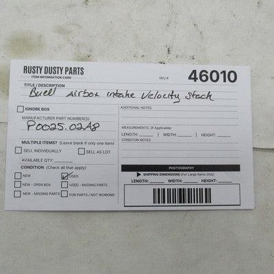 Buell OEM 2003 Firebolt XB9 XB9R Velocity Stack Intake Funnel P0025.02